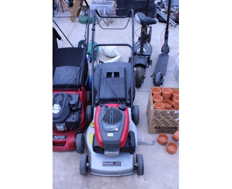 A MOUNTFIELD HP45H PETROL LAWN MOWER WITH HONDA ENGINE AND GRASS BOX