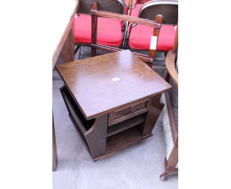A BEECH SIX BAR CLOTHES AIRER AND AN OAK LAMP TABLE/MAGAZINE RACK