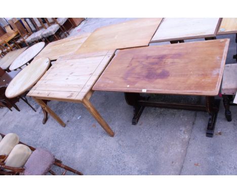 A PINE PUB TABLE, TRIPOD PUB TABLE AND A REFECTORY STYLE PUB TABLE