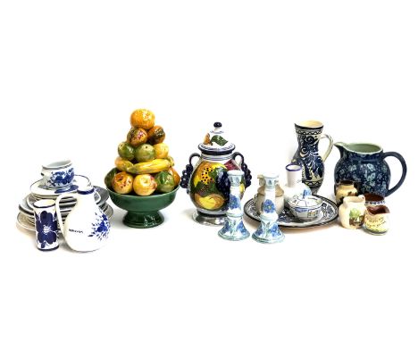 A mixed lot of ceramics to include mainly continental ceramics, Porches Algarve candlestick holders; Quimper; majolica; ceram