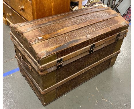 An domed faux alligator travel trunk, 91cmW 