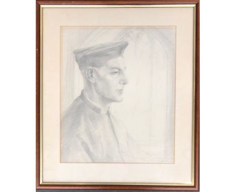 Beryl Triet, The Reverend Canon R.E.G Newman MC MA, Rector of Lustleigh, dec. 1945- jun 1957, pencil portrait on paper, 44x36