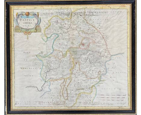 Robert Morden, an early 18th century hand coloured engraved map of Warwickshire, c. 1722, 37x42cm 