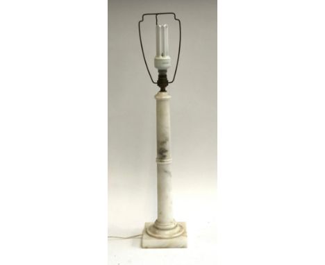 A turned marble table lamp on square base, 45cmH to base of fitting 
