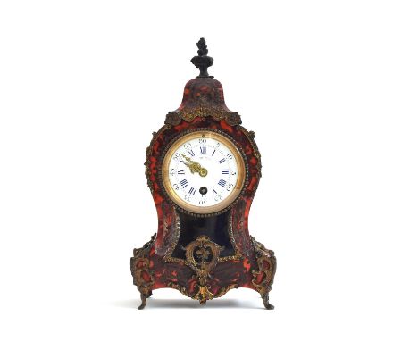 A 19th century German boulle and ormolu mantel clock, of bombe form, signed enamel dial with blue Roman numerals and Arabic s