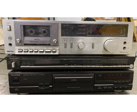 A Technics M225 tape deck, a Technics stereo tuner ST-S4T and a Technics CD player SL-PG380A 