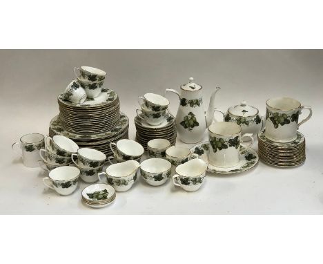A Royal Worcester 'Hop' pattern part dinner service, comprising coffee pot, teacups, saucers, dinner plates, side plates, app