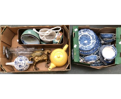 A quantity of Palissy Avon Scenes ceramics; together with a box of other mixed items to include yellow teapot; brass horse fi