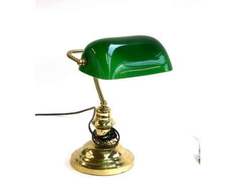 A gilt metal and green glass bankers lamp 