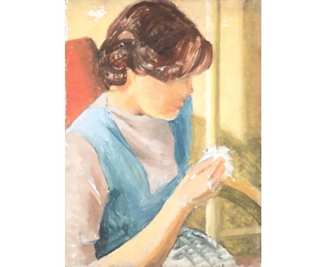 20th century oil on canvas, portrait of a woman, unfinished, inscribed J I Northover to stretcher, 30x40cm 