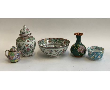 A quantity of Chinese ceramics to include rose bowl, 26cmD; baluster vase and cover, 24cmH; and cloisonne enamel vase, 18cmH 