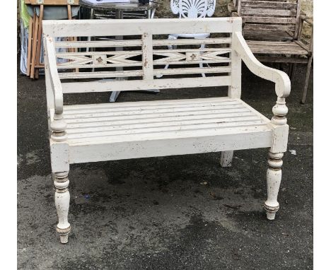 A small painted wooden garden bench, 95cmW 