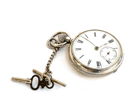 A small Victorian open face silver fob watch, white enamel dial with Roman numerals and subsidiary seconds, Birmingham 1878, 