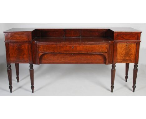 A 19th century Scottish mahogany and ebony lined sideboard, the superstructure with two sliding doors and two small drawers o