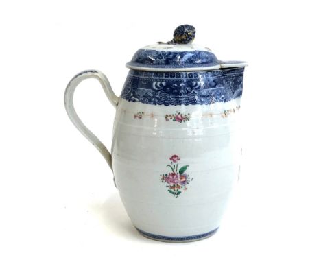 A 19th century armorial teapot, lid repaired, the clan MacDonald motto 'Per Mare Per Terras', 23cmH 