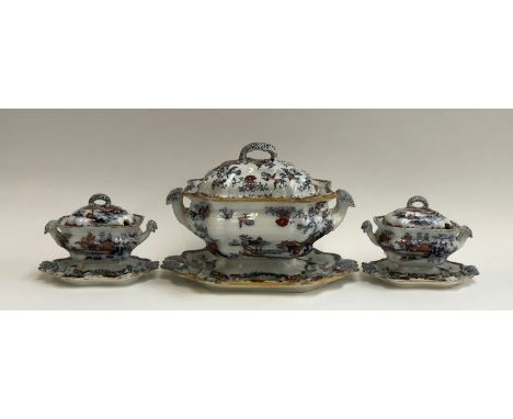 One large and a smaller pair of tureens by Ashworth Bros, Hanley, each with stand, the larger 34cmW 