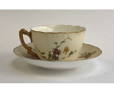 A late 19th/early 20th century Royal Worcester blush ivory teacup and saucer, rd no. 190547, the saucer 13.5cmD 