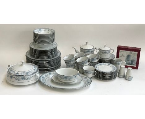 A Noritake 'Blue Hill' dinner service, comprising dinner plates, side plates, bowls, teacups, teapot, sugar bowl, approx. 60 