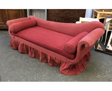 A scroll end sofa, upholstered in a red fabric, 205cmW 75cm deep 