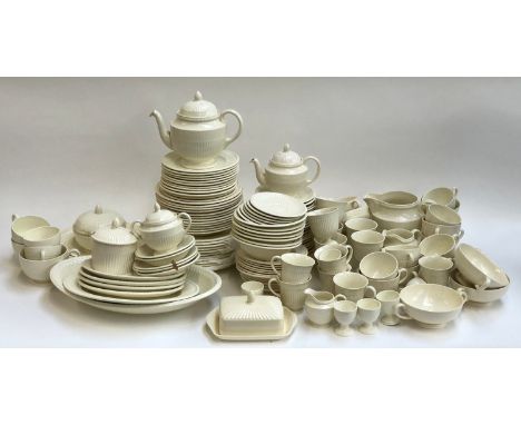 A large Wedgwood Etruria Barlaston cream glaze dinner service, approx 100 pieces, comprising teapots, jugs, teacups, saucers,
