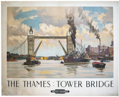 Poster BR(M) THE THAMES TOWER BRIDGE by Norman Wilkinson. Quad Royal 50in x 40in. In good condition with some small areas of 