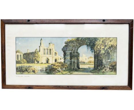 Carriage print BYLAND ABBEY, YORKSHIRE by E.W. Haslehurst. A rare print from the LNER Pre War Series. In good condition in an