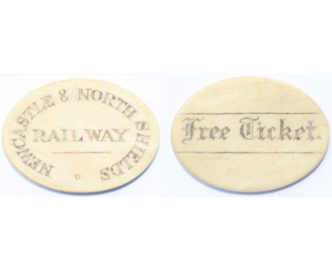 NEWCASTLE &amp; NORTH SHIELDS RAILWAY FREE TICKET measuring 1.5in x 1in. In excellent condition, circa 1840.