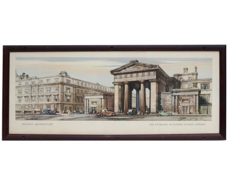 Carriage Print ENTRANCE TO EUSTON STATION, LONDON by Claude Buckle R.I. from the BR LMR Railway Architecture series around 19
