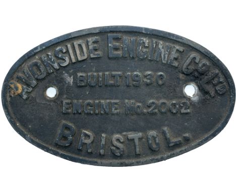 Worksplate AVONSIDE ENGINE CO LTD BRISTOL BUILT 1930 ENGINE No 2002 ex 0-4-0 T supplied new to Battersea Power Station and na
