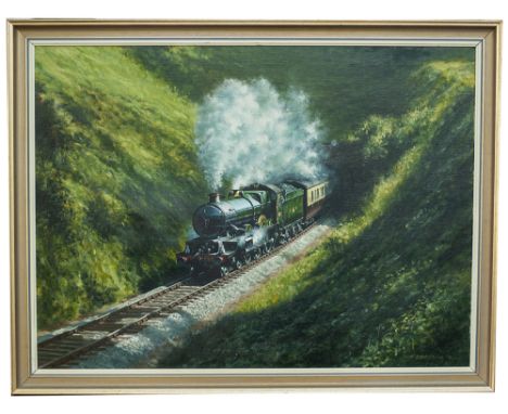 Original oil painting on canvas INTO THE LIGHT by Don Breckon. The painting features GWR Castle 4-6-0 5015 Kingswear Castle h