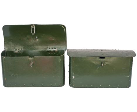A pair of GWR No5 locomotive steel Tool Boxes. Both nicely restored and measure 19.5in x 8in x 10in. No5 tool boxes were made