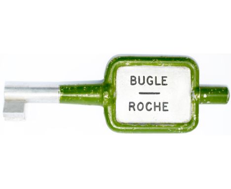 GWR/BR-W Tyers No9 single line aluminium key token BUGLE - ROCHE , configuration D. In  very good condition with replacement 