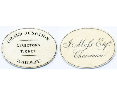 GRAND JUNCTION RAILWAY DIRECTORS TICKET issued to J. MOFS ESQ CHAIRMAN. Measures 1.75in x 1.25in and is in excellent conditio