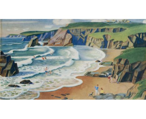 Carriage print NORTH CORNWALL by Adrian Allinson from the Southern Railway Series. In very good condition, not framed, measur