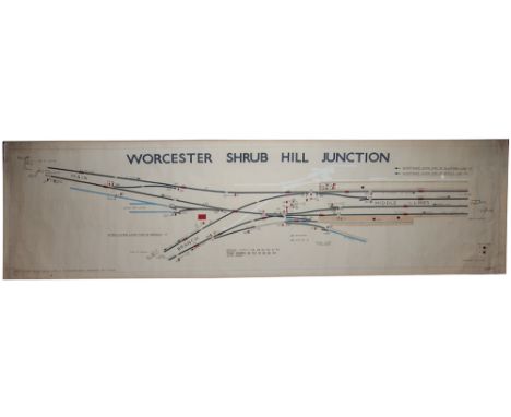 BR(W) signal box diagram WORCESTER SHRUB HILL JUNCTION. Full colour with light cut outs and dated 1966. In excellent conditio
