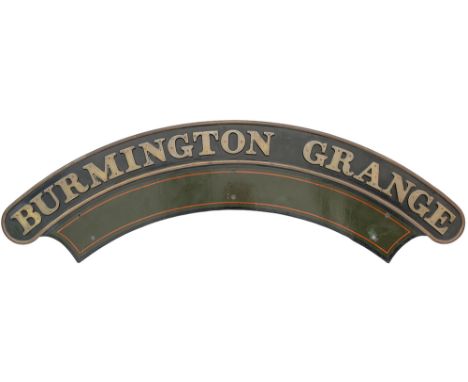 Nameplate BURMINGTON GRANGE ex GWR Collett Grange 4-6-0 built at Swindon in 1937 and numbered 6829. Allocated to Newton Abbot