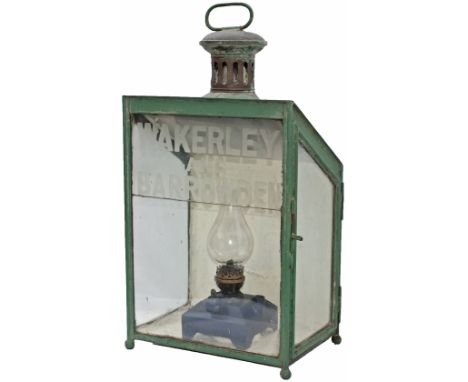 LNWR platform station lamp with original etched glass name WAKERLEY AND BARROWDEN from the former London &amp; North Western 