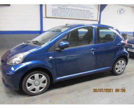 Make &amp; Model: Toyota Aygo Blue VVT-IDate of Reg: FV07 YZNColour: Bluecc: 998MoT: 07-02-2022Fuel Type: PETROLMileage: 96kT