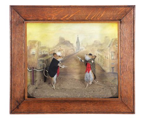 Taxidermy: A Pair of Gunslinger Wood Mice, dated 2019, by A.J. Armitstead, Taxidermist &amp; Naturalist, Darlington, Co Durha