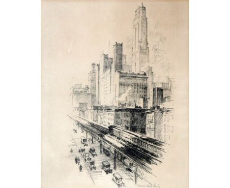 Vernon Howe Bailey, American, 1874-1953, lithograph, street scene, signed in pencil, 54 x 43cm 
