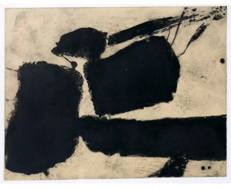 After Pierre Soulages, an abstract lithograph, unsigned, 30 x 40cm 