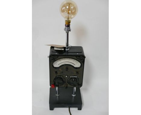 An unusual bench made industrial style table lamp, newly wired and tested as working. H.58cm 