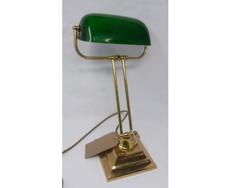 A 20th century brass bankers lamp with green glass shade 