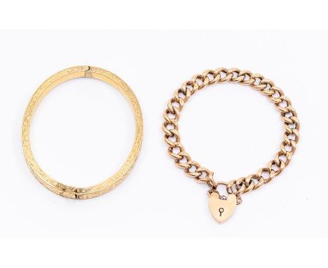 A 9ct rose gold albert link bracelet, comprising hollow links with padlock clasp, safety chain detached, along with a holl0w 
