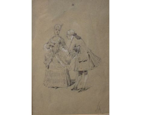 French School; portrait of an 18th Century couple, pencil, chalk heightened, signed with initials and dated 80 lower right&nb