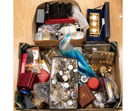 A large collection of watch parts and watch tools, scraps, watch faces etc