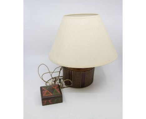 Poole Pottery vase table lamp, along with early 20th Century Indian brass trinket box