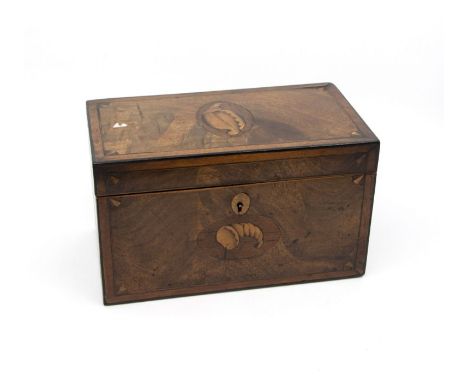 George III mahogany inlaid tea caddy