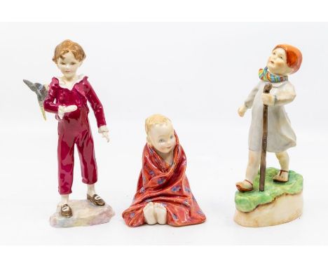Royal Doulton figure; This Little Pig, along with two Worcester figures; Thursdays Child has far to Go and the Parakeet&nbsp;