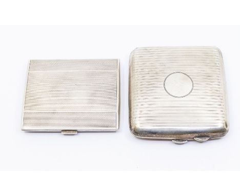 A George V silver engine turned cigarette case, hallmarked by D&amp;F., Birimingham, 1926 together with anther smaller silver